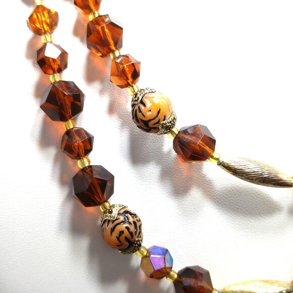 Western Germany Art Bead Floral Necklace, Two Strands, Button Box Clasp, 1950s - Picture 4 of 10